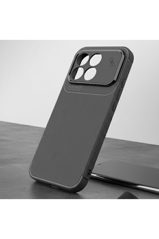 Xiaomi Poco F8 Pro Uyumlu Kılıf Karbon Tasarım Kamera Korumalı Silikon Telefon Kılıfı Kapak Siyah