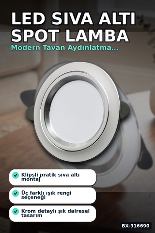 Led Spot Lamba 5w Sıva Altı Tavan Aydınlatması Beyaz Kasa 95 Mm 1 Adet Bx-316690 Diğer