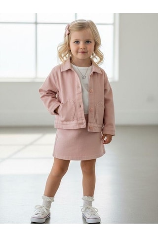 Zekids Kız Bebek Kalp Detaylı Cepli Düğmeli Ceket-16903 Pembe
