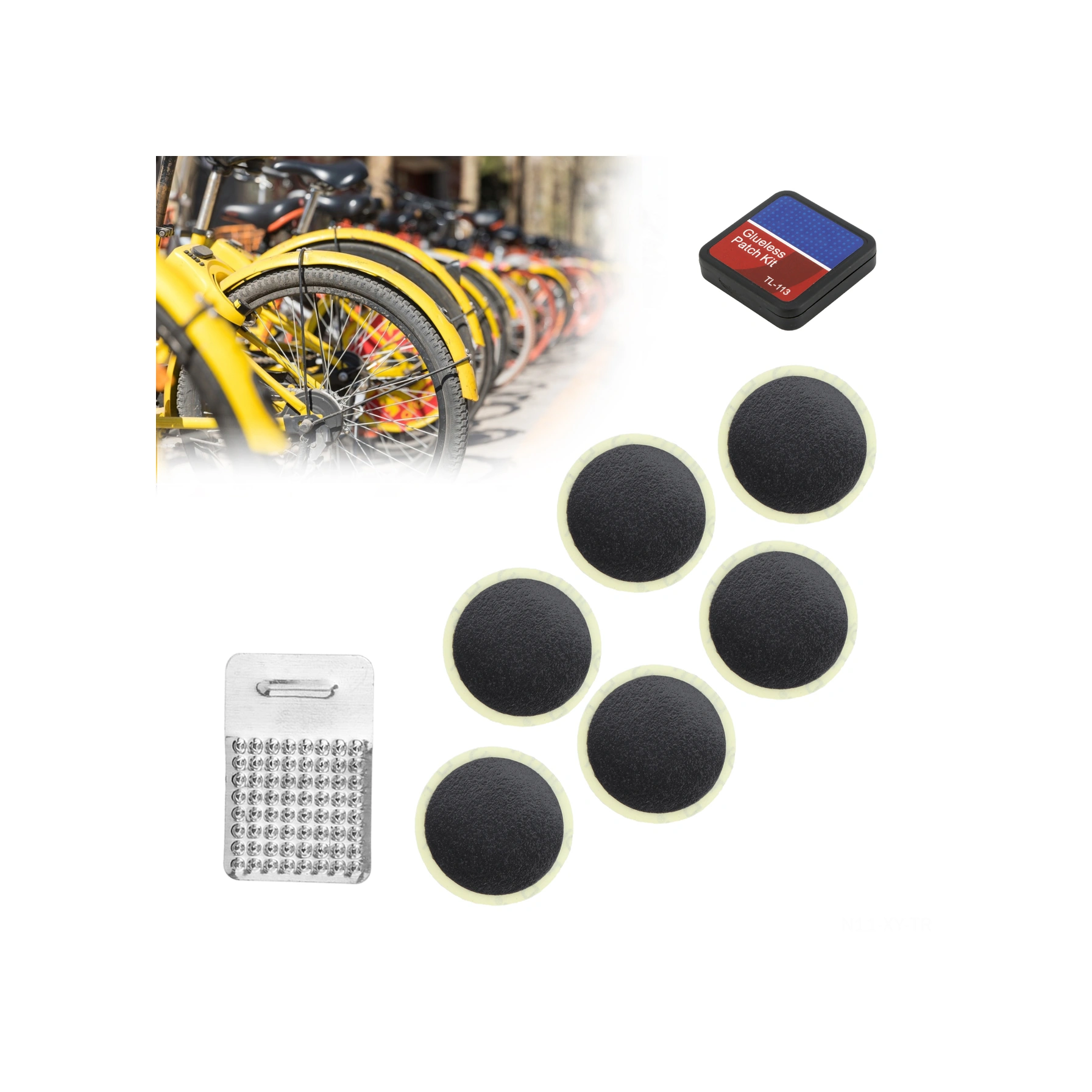 Shineyee Duutı Tl-113 Sıvımsız Lastik Tamir Seti, Dağ Bisikleti Yolları İçin, Siyah, 6 Adet Tamir Parçası + Zımpara + Kılavuz