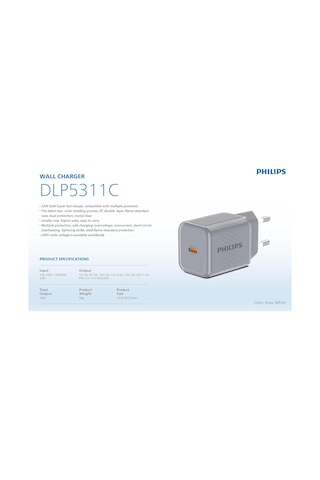 Philips Dlp5311c Type-c Hızlı Şarj Adaptörü, 33w Hızlı Şarj, Akıl