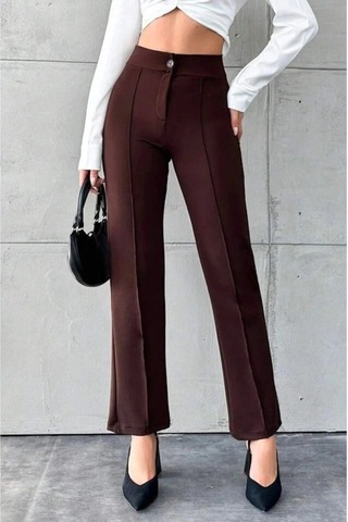 DefyModa Kadın Krep Kumaş Pantolon Kahverengi