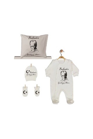 Pia Baby Gl 1952-02 İsme Özel Beşli Tulum Set Krem