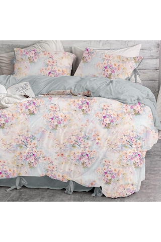 Bağcıklı %100 Pamuk Tek Kişilik Nevresim Takımı-kiraz Çiçeği