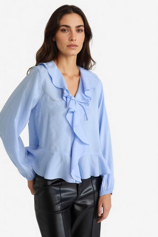 Defacto Regular Fit V Yaka Modal Volanlı Uzun Kollu Bluz G1971ax25wnbe305 Mavi