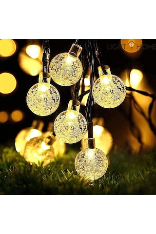 Lighthome Kristal Güneş Enerjili Led Işık Solar Bahçe Aydınlatma 50 Led 7 M Sarı