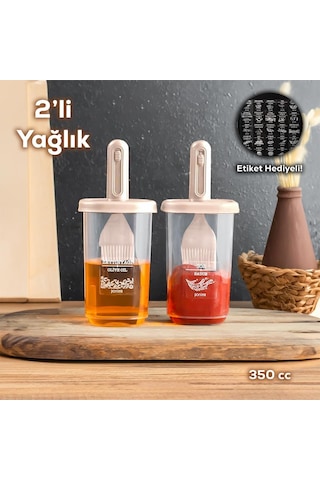 Porsima 0520 2'li Etiketli Silikon Fırçalı Yağlık - Sosluk-yağdanlık Erzak Saklama Kabı 350cc - Cappuccino Genel