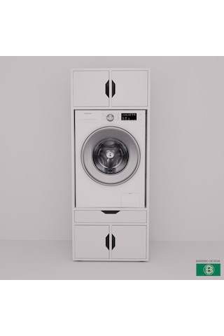Çamaşır Makine Dolabı Çekmeceli Ve Kapaklı Geniş Depolama Alanlı Beyaz