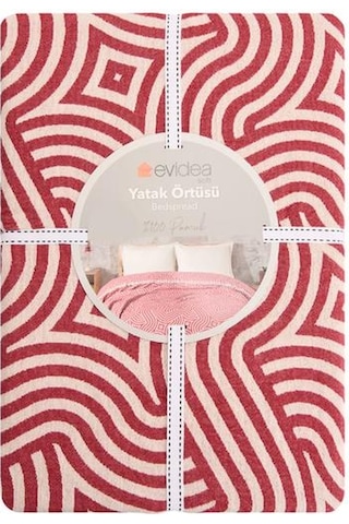 Evidea Soft Geometrik Desenli Çift Kişilik Yatak Örtüsü - Kırmızı - 225x250 Cm Kırmızı