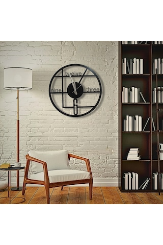 Duvar Saati Dekoratif Şık Metal 40cm Sessiz Akar Mekanizma Salon Siyah