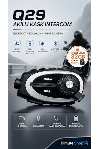 Q29 Motosiklet Kask Intercom Bluetooth Kulaklık 1080p Kamera Ipx6 Su Geçirmez 500m
