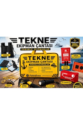 Fishingross Tekne Ekipman Çantası 8 Parça Zorunlu Ekipman Seti Deniz Güvenliği İçin Sarı