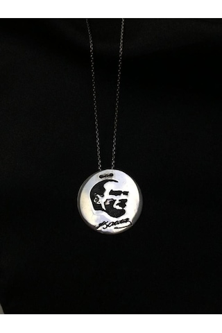 Mustafa Kemal Atatürk Silüeti V Imzası Madalyon Gümüş Sevgiliye Eşe Anneye Kolye