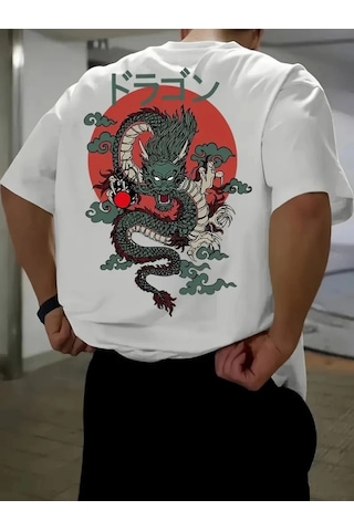 Valensdesign Baskılı Oversize Bisiklet Yaka T-shirt - Beyaz