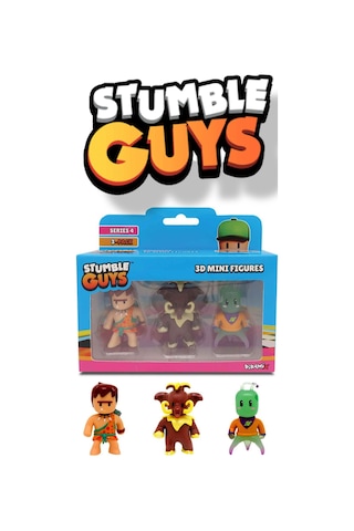 Stumble Guys 3'lü Mini Figür Seri 4 - Cave Guy - Wooly - Zarkaan The Destroyer