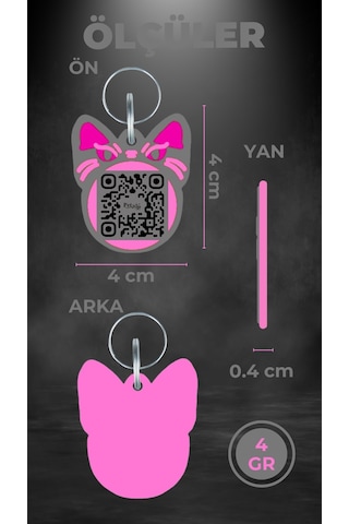 Petjoo 1.Bastet Pembe-Gri Qr'lı Kedi Künyesi