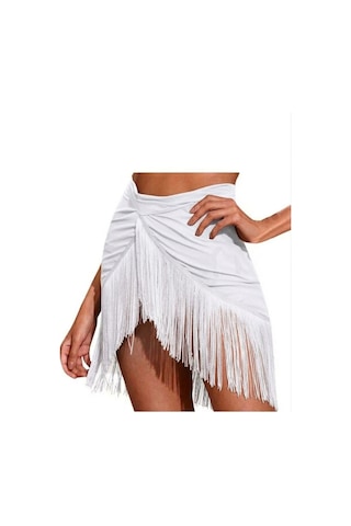 Quella Atelier Püsküllü Pareo Sarong Beyaz Beyaz
