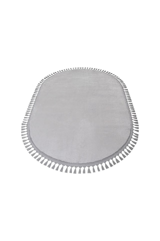 Comfort Puffy Oval Ponpon Saçaklı Peluş Halı Gri