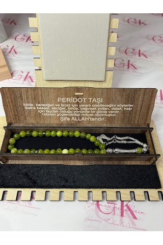 Peridot Taşı Tesbih -doğal Taş -özel Ahşap Kutusunda -yeşil