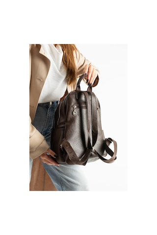 Vegan Deri Kadın Sırt Çantası 35 25 Cm Yağmur İtici Kumaş Mega Bag Günlük Kullanıma Uygun Kahverengi