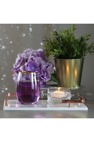 Akayev Mermer Beyaz Rose Gold L Dizayn 30x20 Cm Tepsi