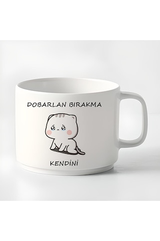 Duble Türk Kahvesi Fincanı & Espresso Tobarlan Bırakma Kendini Mochi Cat Küçük Kupa 180 Ml Beyaz