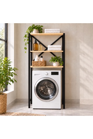 Çamaşır Makinesi Üstü Raf 3 Raflı Metal Banyo Düzenleyici 75 30 150 Cm Siyah