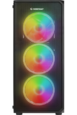 Rampage HELIOS Mesh 550 W 80+ Siyah Temperli Cam 4 x 12 CM Rainbow ATX Mid-T Oyuncu Kasası