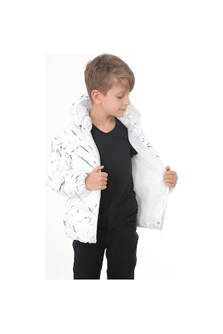 Erkek Çocuk Beyaz Çıkabilir Kapüşonlu Su Ve Rüzgar Geçirmez Cepli Kışlık Şişme Mont Beyaz