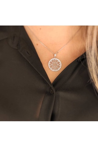 Oriental Kuyumculuk Jewellery Taşlı Yuvarlak Yaşam Çiçeği Gümüş Kolye Gümüş