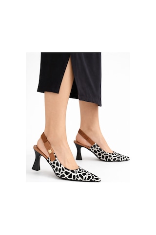 Dadwolf Kadın Slingback Topuklu Ayakkabı Sivri Burun 5,5 Cm Orta Topuk Bantlı Zarif Günlük Ofis Stiletto Siyah Beyaz