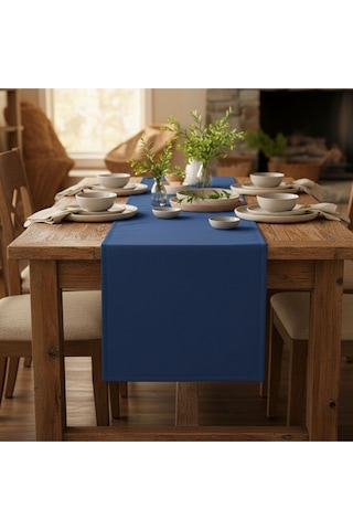 1 Adet Organik Pamuk Yıkanabilir Kumaş Runner 37x120 Mavi