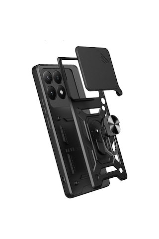 Vendas Xiaomi 15t Kılıf Magnetik Standlı Kamera Korumalı Zore Sürgülü Vega Kapak Siyah