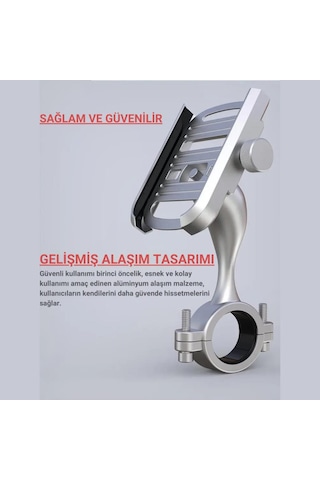 Polham Ful Metal Gidon Uyumlu 360 Derece Dönen Başlık Motorsiklet Telefon Tutucu, Bisiklet, Scooter Uyumlu Sıkıştırmalı Tutucu