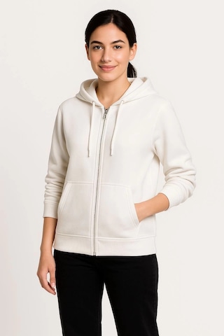Primemagazam Kadın 3 İplik Kapüşonlu Tam Fermuarlı Kanguru Cepli Sweatshirt Hoodie - Beyaz Çeşitli