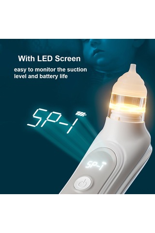 Yaozixa Bebek Elektrikli Burun Temizleyici 5 Seviye Emme Gücü Düşük Sesli Renkli Işık Ve Müzik Pil İle Tipli C Şarj 3 Silikon Uç + Kutu + Kırpan Beyaz