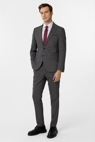 Süvari Siyah Slim Fit Desenli Mono Yaka 6 Drop Klasik Takım Elbise Siyah