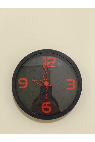 Modern Ve Sade Duvar Saati, Siyah Kasa, Siyah & Kırmızı Siyah