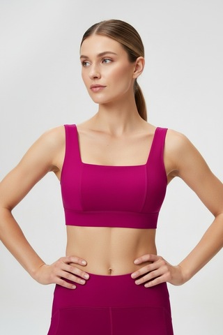 Yüksek Bel Toparlayıcı Tayt & V Sırt Destekli Spor Sütyeni - Sculpt Set Fuşya