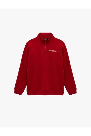 Koton Uzun Kollu Şardonlu Yarım Fermuarlı Yılbaşı Baskılı Sweatshirt Kırmızı 6wam70251mk Kırmızı