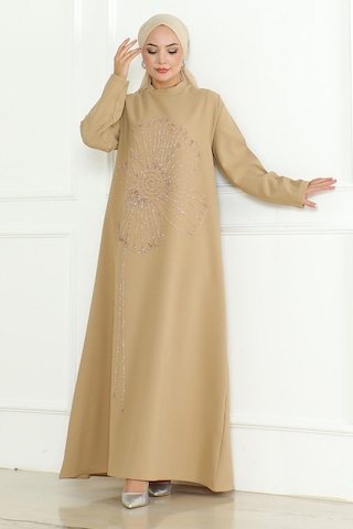 Zeral Taş İşlemeli Abiye 1200 - Vizon