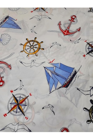 Bebek Özel Bir Metre Pamuklu Kumaş Denizci Gemi Desenli 240 Cm Eninde 100x240 Cm Çok Renkli