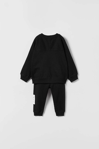 Monila Unisex Siyah Basic Baskılı 3 İplik Kumaş Eşofman Altüst Takım
