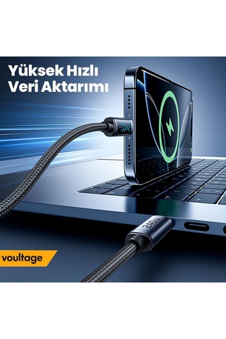 Lexroo 240w Type-c To Type-c Dijital Ekranlı Hızlı Şarj Kablosu 1m - Siyah