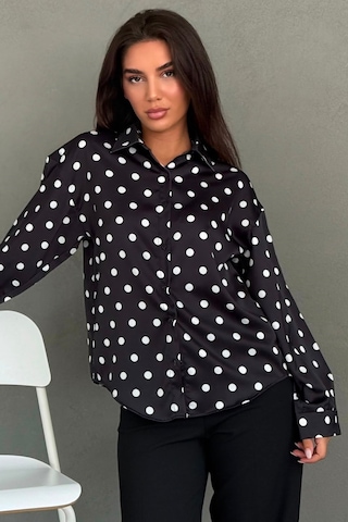 Madmext Siyah Puantiyeli Saten Kadın Gömlek Mg2869