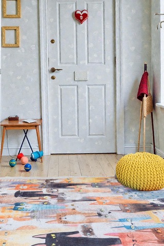 Renkli Kedi Desenli Kilim Çocuk & Oyun Odası Dekoratif Tasarım Çok Renkli Çok Renkli