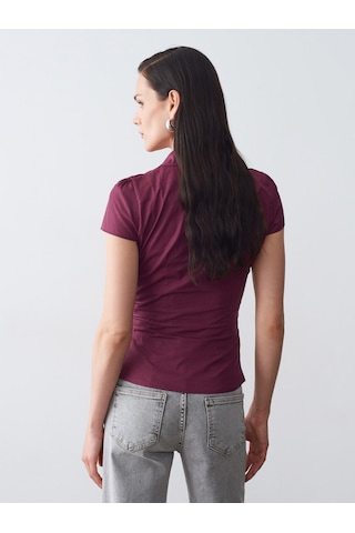 Dilvin 50546 %100 Pamuk Büzgülü Poplin Top-bordo