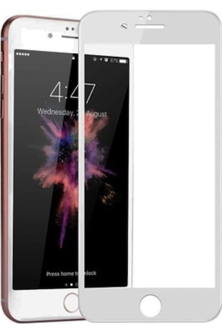 Apple Uyumlu iPhone 7 Plus Ekranı Tam Kaplayan 5D Ekran Koruyucu Beyaz