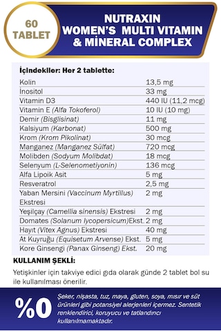 Nutraxin 2'li Multivitamin Kadın, Multivitamin & Mineral Complex