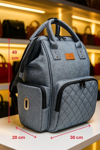 Newfull Anne Bebek Bakım Sırt Çantası Biberon Termos Gözlü-gri Gri